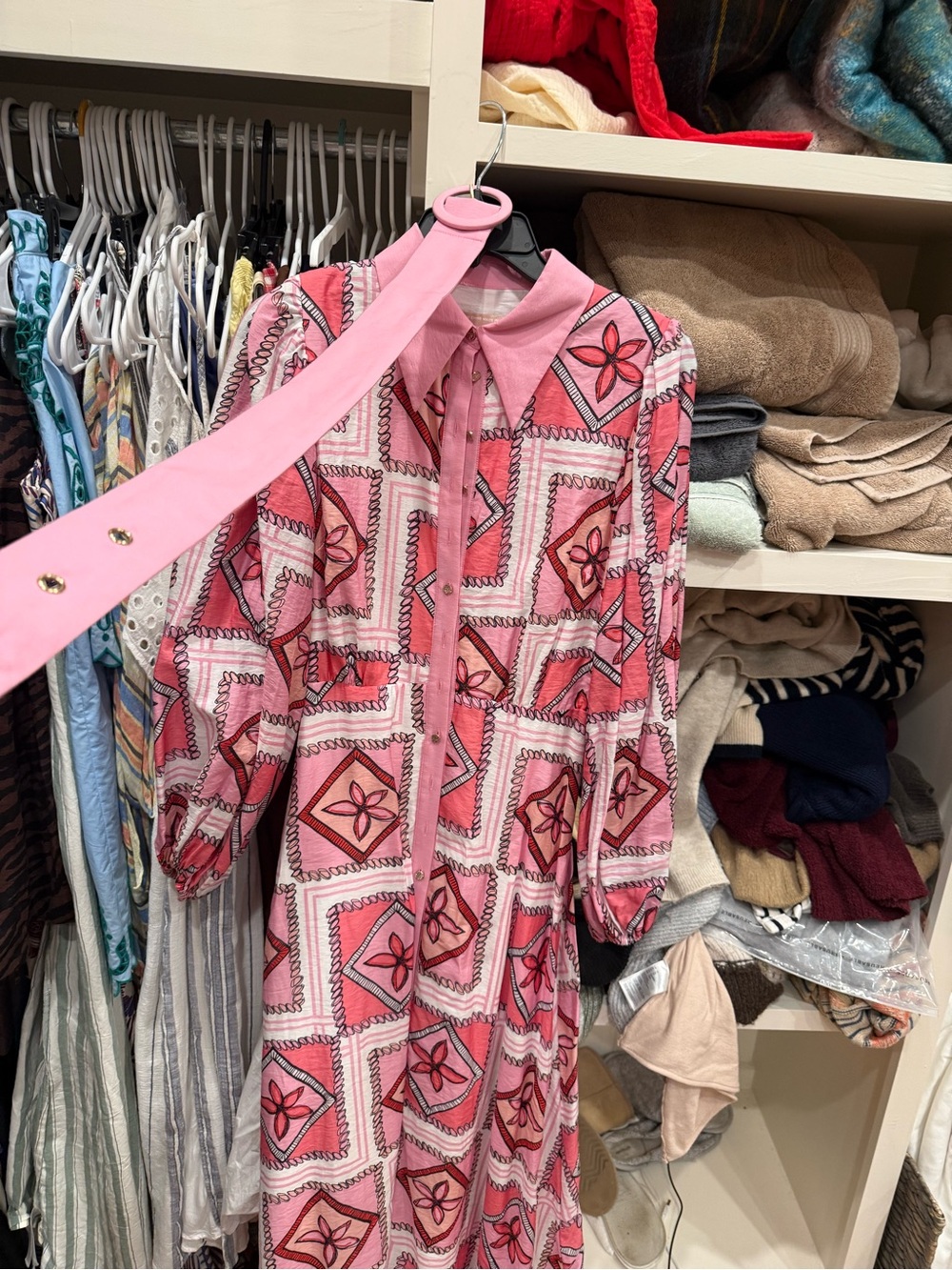 KEEPSAKE the Label Pink Geometric Floral Print Long Sleeve Shirt Dress